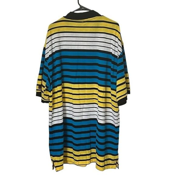 Red Ape Men's Polo Shirt Size 5X, Horizontal Stripe Black, Blue, Yellow #G1513 - Picture 2 of 5